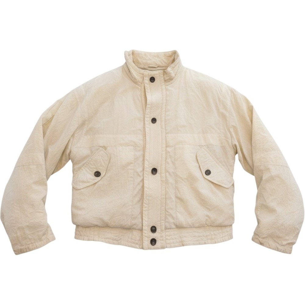 Vintage Private Mens Bomber Jacket Cream Off-White Button Up Mock Neck Large